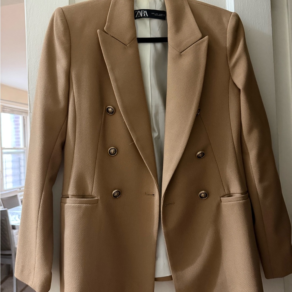 Zara Tan Double-Breasted Women's Blazer
